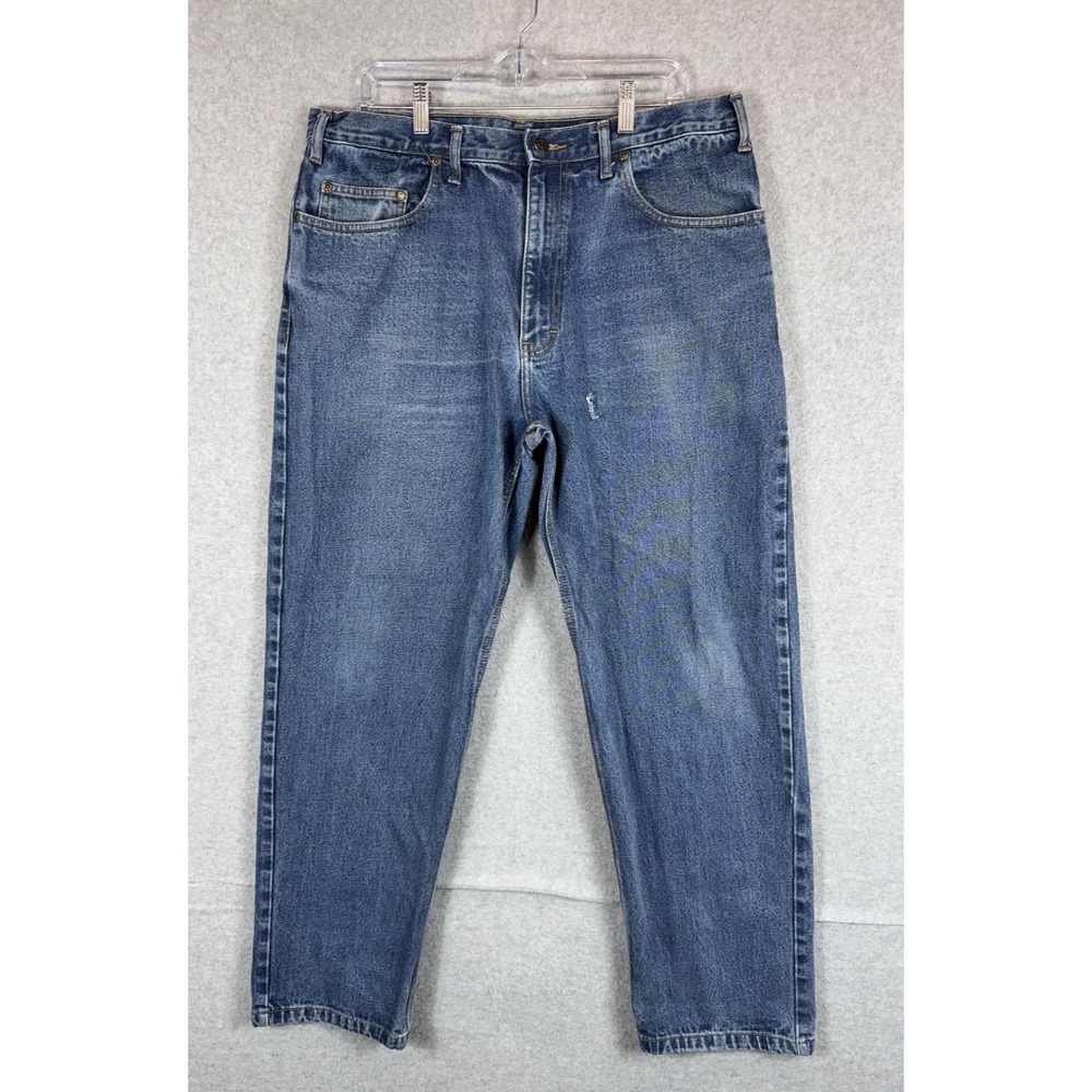 Berne Jeans Mens 38x30 Blue Denim Straight Leg Workwear Distressed Heavyweight